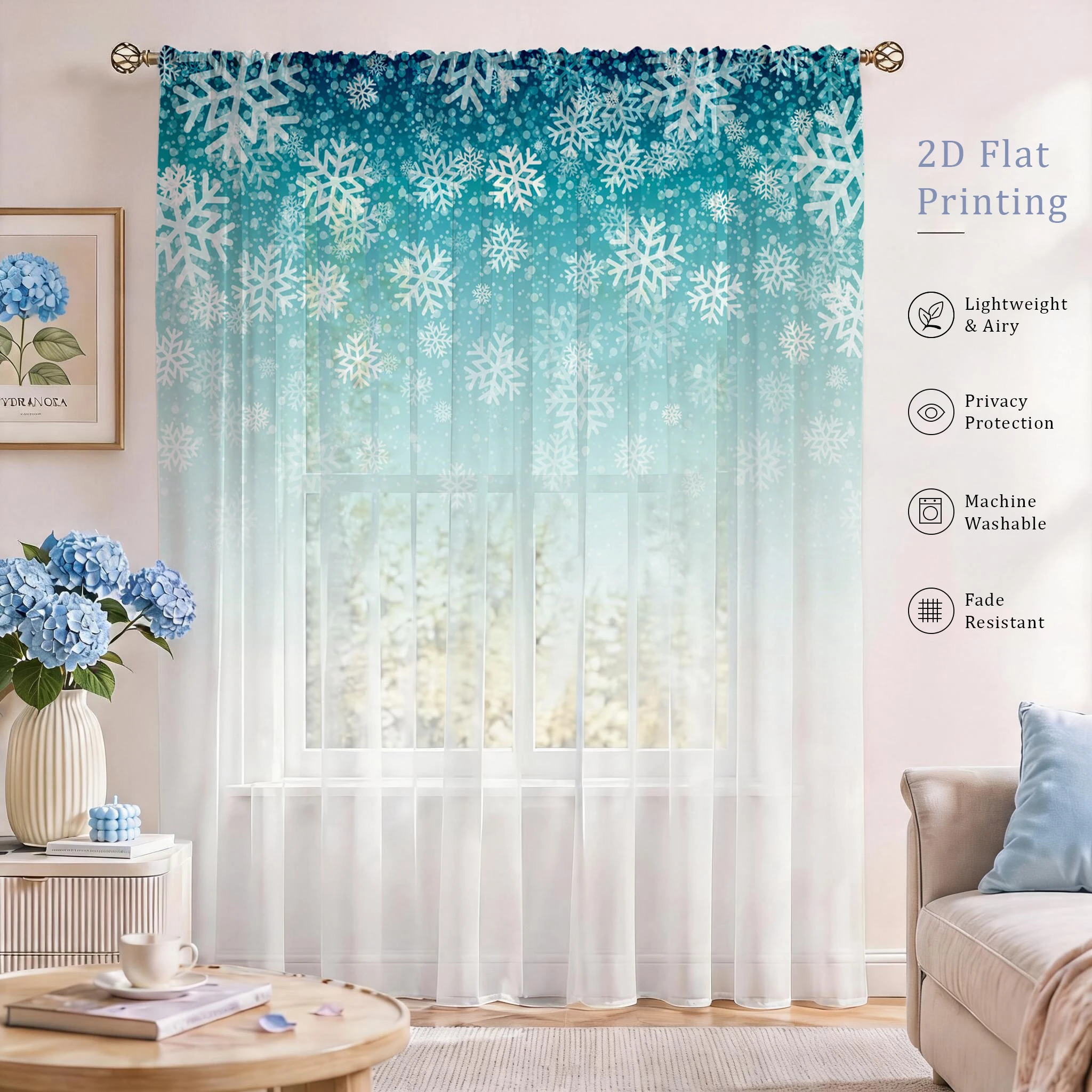 Good Floral & Wedding Decor Supply - Cortina Transparente com Gradiente Floral, Voile