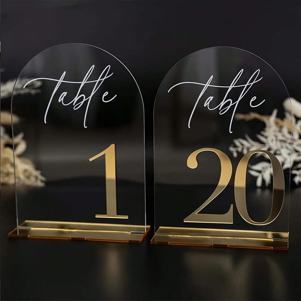 Table Number Gold - Números de mesa acrílicos transparentes e