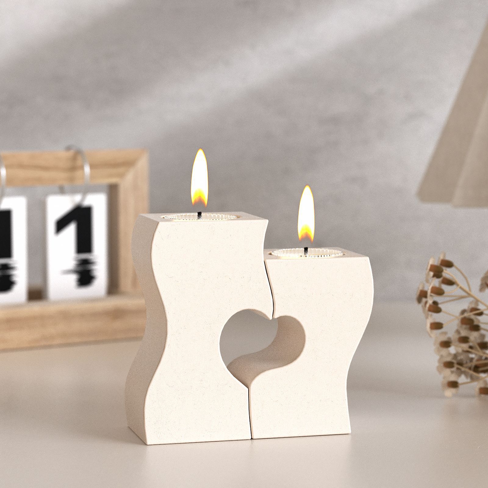 Unity Candle Set - S coração castiçal moldes de silicone