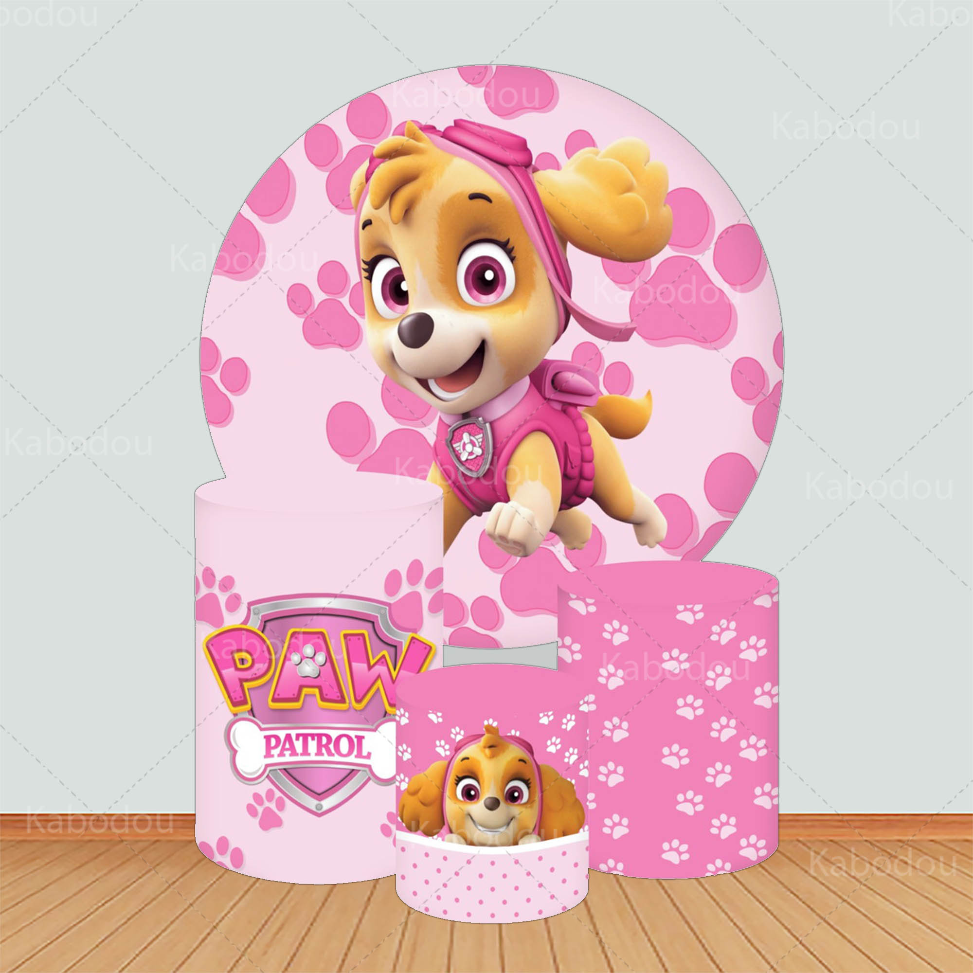Photo Booth Prop - Fundo Redondo Rosa Patrulha Canina para